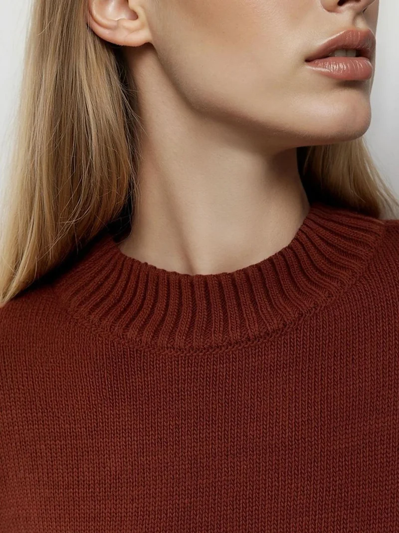 Hiccup Brick Red Crew Neck Cozy Sweater for Women | Best Price UAE
