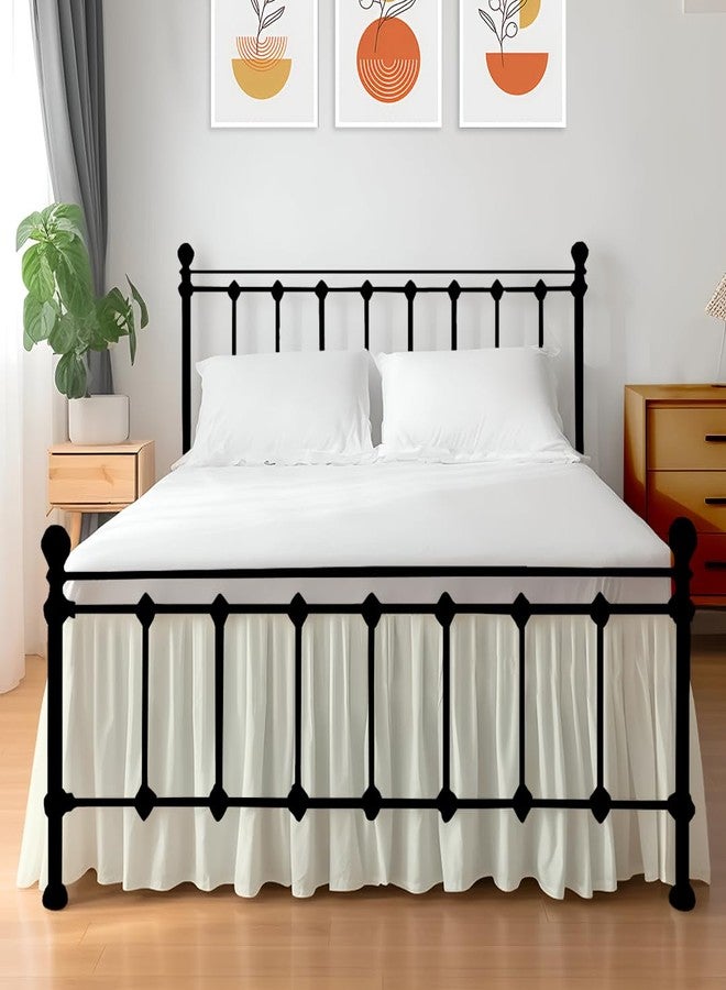 Shreem Linen تنورة سرير شريم من الكتان مع زوايا مقسومة، تصميم مجمع، 100% ميكروفايبر، انخفاض 15 بوصة، تنورة سرير غبار مع منصة، كوين، عاجي - Image 1