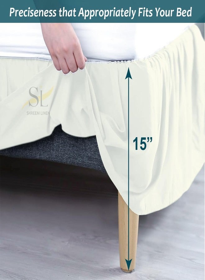 Shreem Linen تنورة سرير شريم من الكتان مع زوايا مقسومة، تصميم مجمع، 100% ميكروفايبر، انخفاض 15 بوصة، تنورة سرير غبار مع منصة، كوين، عاجي - Image 4