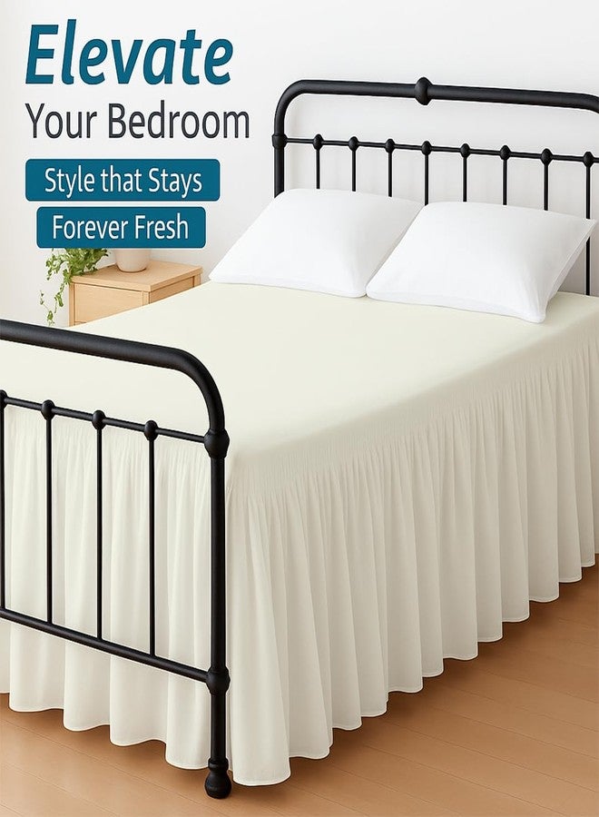 Shreem Linen تنورة سرير شريم من الكتان مع زوايا مقسومة، تصميم مجمع، 100% ميكروفايبر، انخفاض 15 بوصة، تنورة سرير غبار مع منصة، كوين، عاجي - Image 3