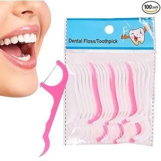 ULTRONEX Dental Tooth Pick Flossers Toothpick Cleaners, Tooth Flossing Head Oral Dental Hygiene Brush, Tooth Cleaning Tool (White Pink) (Pack of 100Pcs) - Image 2