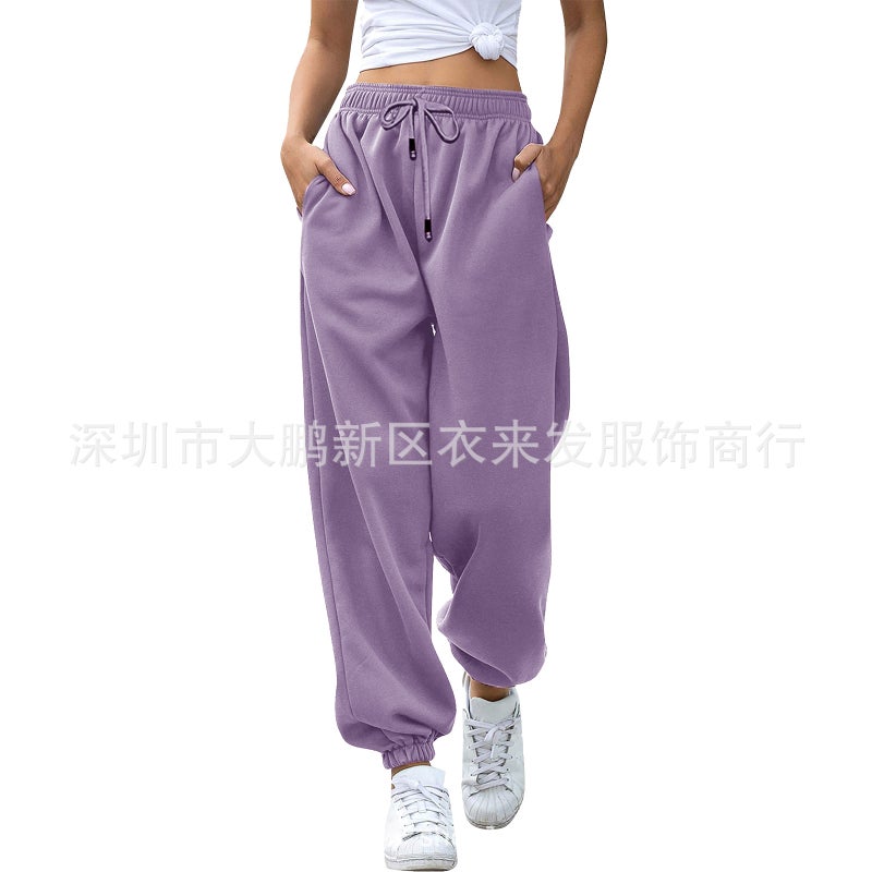 2023 Amazon Japanese Sweatshirt High Waist Pants Womens Pocket Harlan Casual Sports Pants 9 Color 5 Size Violet 