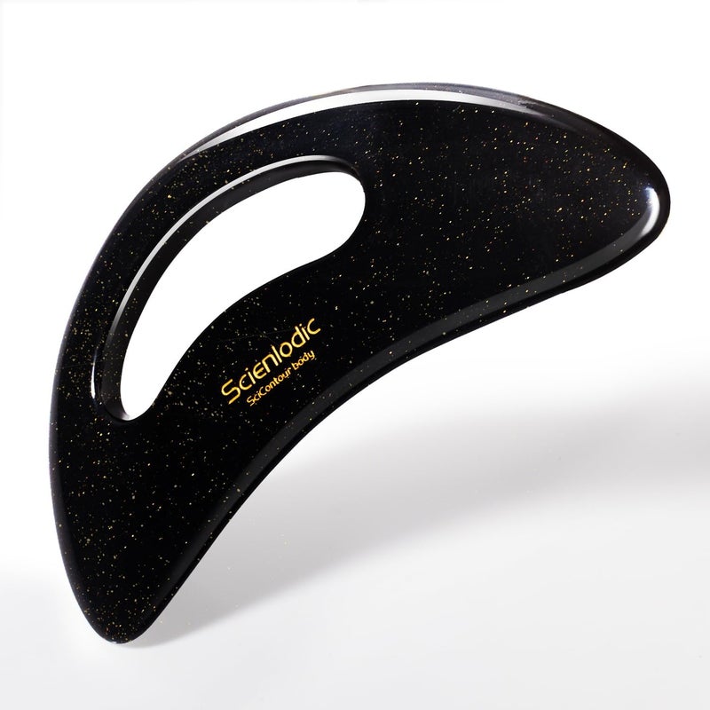 Scienlodic Gua Sha Massage Tool with Handle (Resin) Larger Guasha Body Scraping Tool for Back Legs Neck Massage, Lymphatic Drainage, Cellulite Remove - Large Glitter Black - Image 1