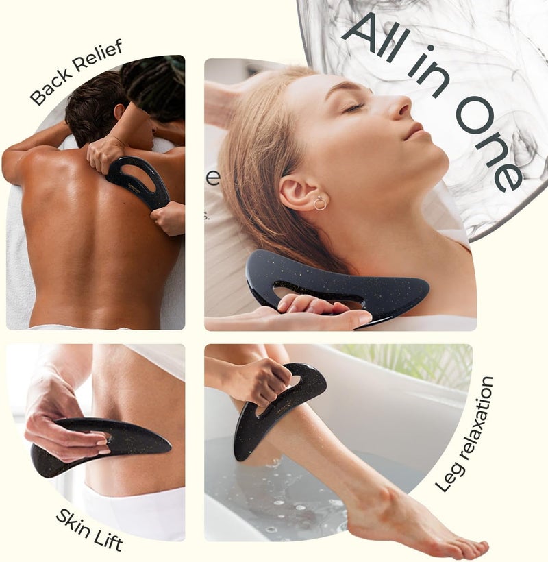Scienlodic Gua Sha Massage Tool with Handle (Resin) Larger Guasha Body Scraping Tool for Back Legs Neck Massage, Lymphatic Drainage, Cellulite Remove - Large Glitter Black - Image 4