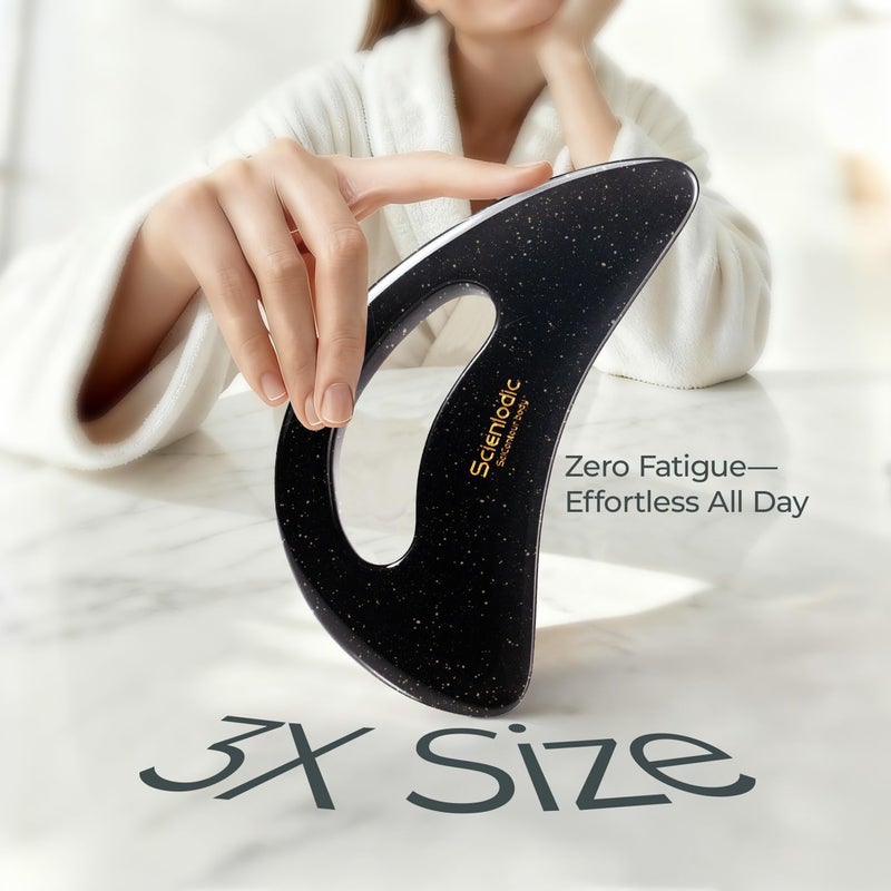 Scienlodic Gua Sha Massage Tool with Handle (Resin) Larger Guasha Body Scraping Tool for Back Legs Neck Massage, Lymphatic Drainage, Cellulite Remove - Large Glitter Black - Image 2