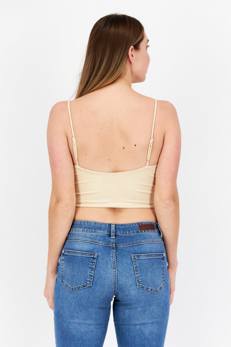 BB Dakota Women V-Neck Sleeveless Plain Top, Beige - Image 4