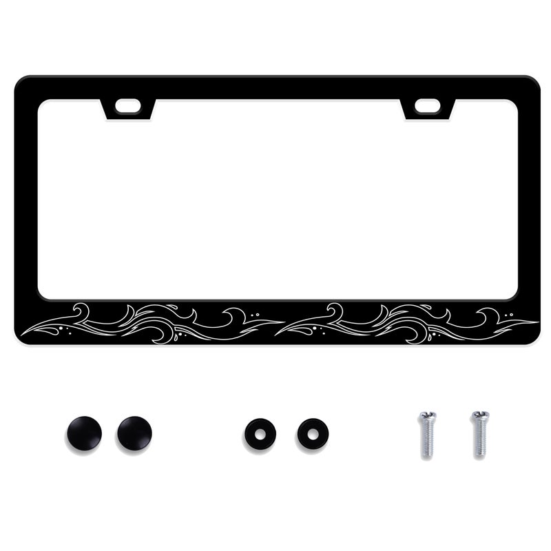 UNINDREM Ocean Waves License Plate Frame Black White Sea Wave Stainless Steel License Plate Frame RustProof Auto Parts Decoration with Screws License Plate Holder for Men Women Youth 12x6 Inch - Image 3
