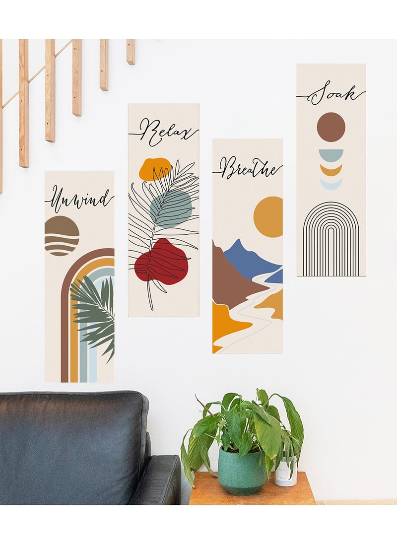 FASHION HOME 4 Panels Home Decor Rustic Wooden Framed Wall Art Print Artwork on Natural Wood Picture Painting for Room  - Image 3