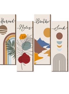 FASHION HOME 4 Panels Home Decor Rustic Wooden Framed Wall Art Print Artwork on Natural Wood Picture Painting for Room  - Image 4