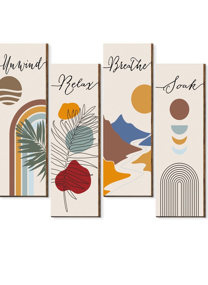FASHION HOME 4 Panels Home Decor Rustic Wooden Framed Wall Art Print Artwork on Natural Wood Picture Painting for Room  - Image 4