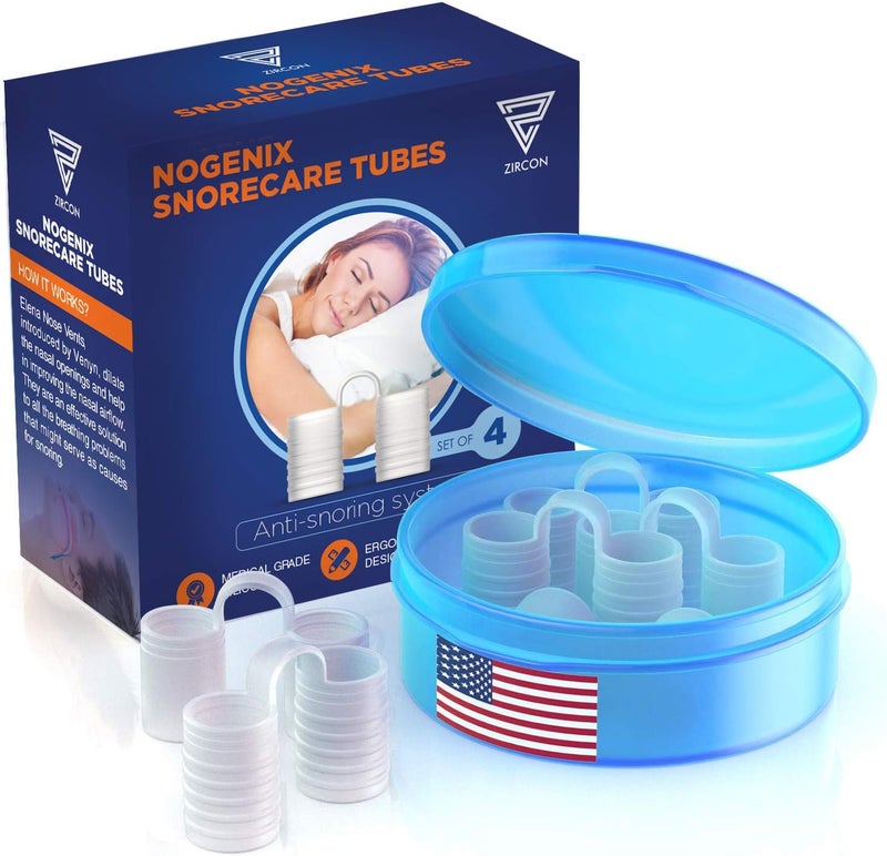 Zircon Set of 4 Nose Vents to Ease Breathing - Anti Snoring - No Side Effects - Advanced Design - Reusable - Includes Travel Case