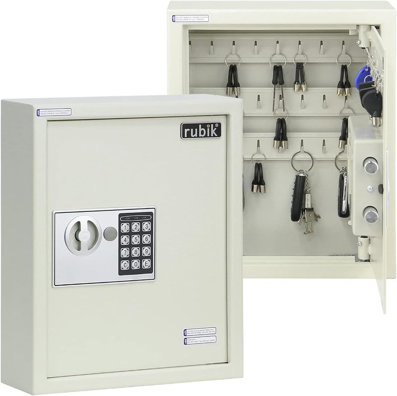 Rubik 34-Keys Metal Storage Cabinet Safe Box Digital Lock, Wall Mounted Key Storage Cabinet Organizer for Hotels Realestate Warehouse Schools Universities Business (Off White) - Image 1