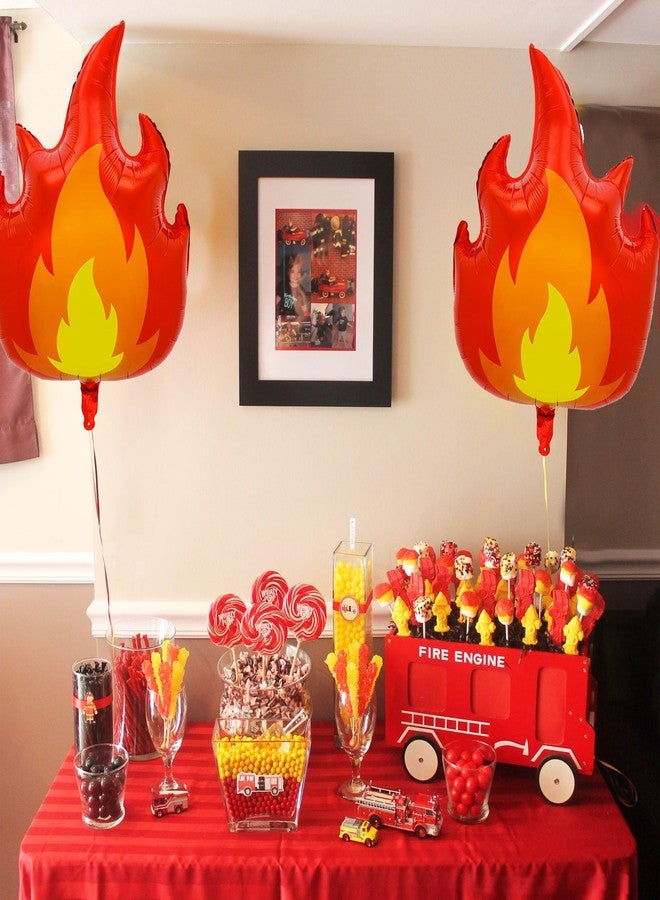 Ysqool 5Pcs 30 Inch Large Fire Balloons, Aluminum Foil Flame Balloons Decorations, Red Yellow Fire Truck Balloon for Fire Firefighter Fireman Theme Party Fire Truck Birthday Party Supplies - Image 4