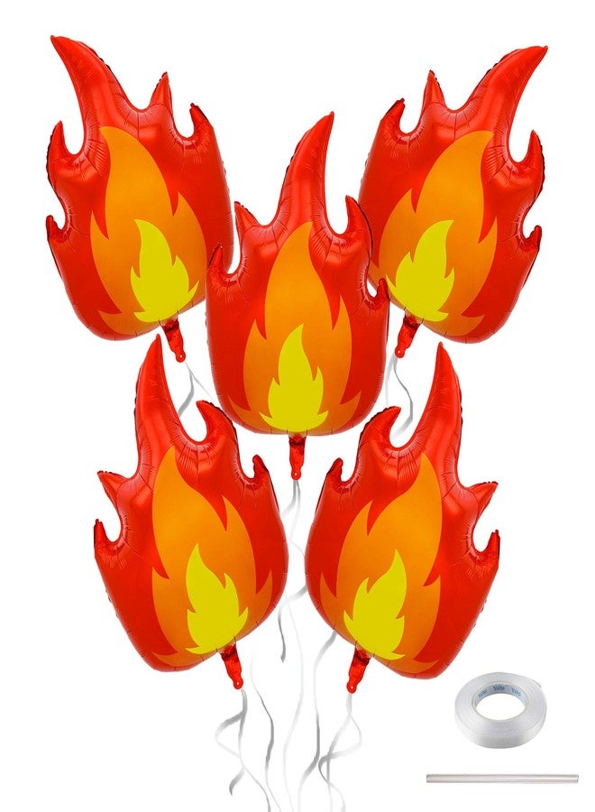Ysqool 5Pcs 30 Inch Large Fire Balloons, Aluminum Foil Flame Balloons Decorations, Red Yellow Fire Truck Balloon for Fire Firefighter Fireman Theme Party Fire Truck Birthday Party Supplies - Image 1
