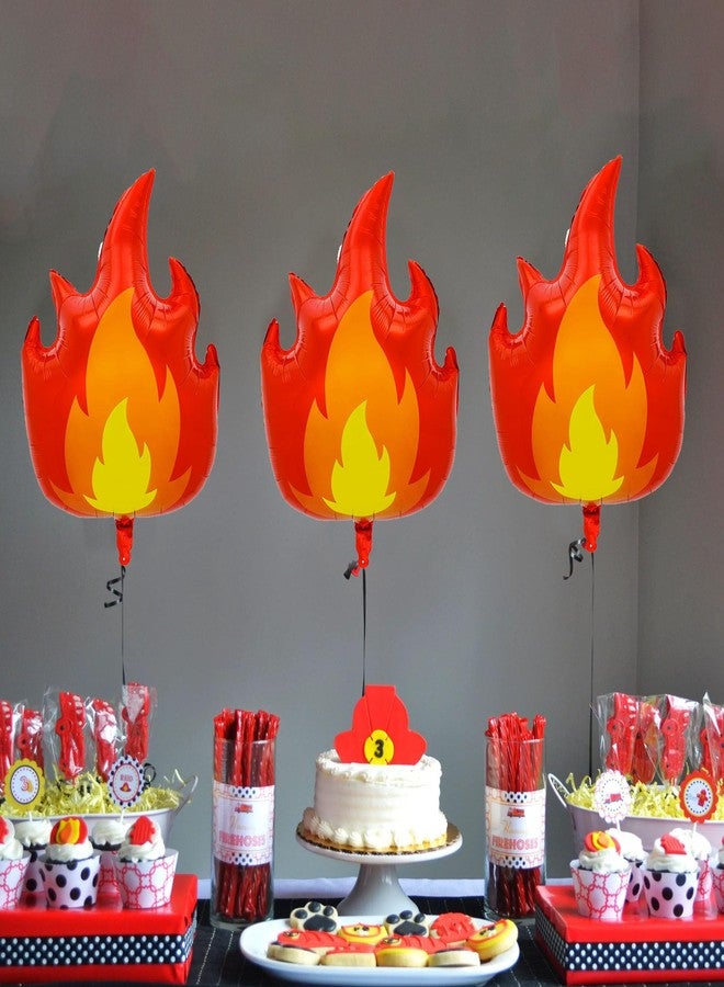 Ysqool 5Pcs 30 Inch Large Fire Balloons, Aluminum Foil Flame Balloons Decorations, Red Yellow Fire Truck Balloon for Fire Firefighter Fireman Theme Party Fire Truck Birthday Party Supplies - Image 5