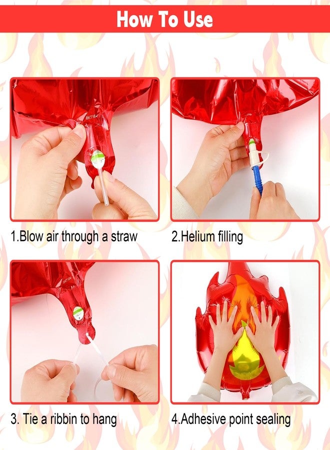 Ysqool 5Pcs 30 Inch Large Fire Balloons, Aluminum Foil Flame Balloons Decorations, Red Yellow Fire Truck Balloon for Fire Firefighter Fireman Theme Party Fire Truck Birthday Party Supplies - Image 3