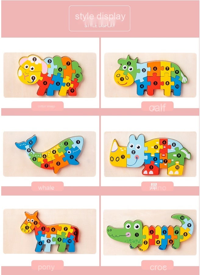 ألغاز خشبية ثلاثية الأبعاد ممتعة لتعليم الأطفال الصغار بأشكال حيوانات وسيارات وغيرها - Image 2