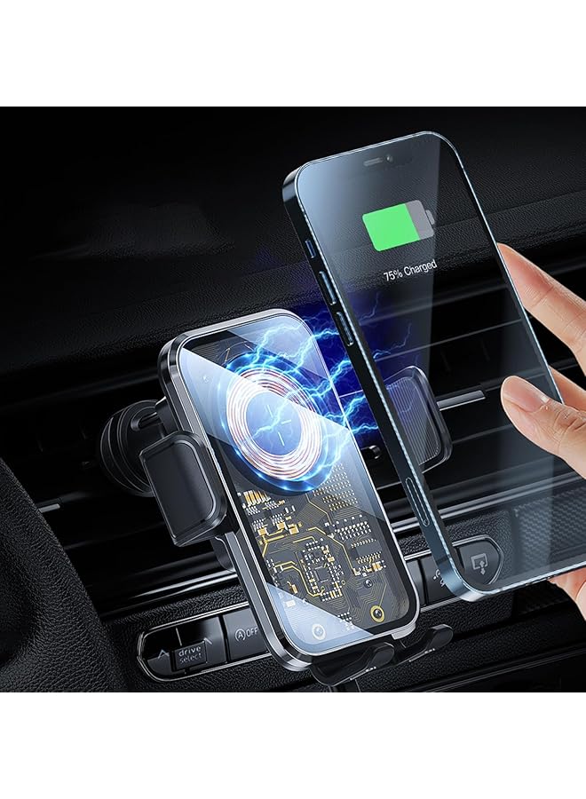 Excefore Wireless Car Charger, Air Vent Car Charging Holder, 15W Fast Charging Auto-Clamping Car Mount, 360 Degree Rotation, No Abnormal Sound, Universal Mobile Phone Holder For All Smartphones  - Image 2
