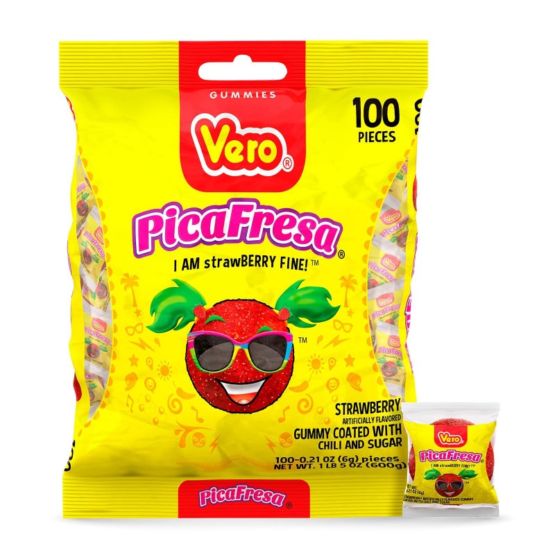 Vero PicaFresa  Strawberry Flavored Chewy Gummy Candy Treats  100 Piece  1 LB 515 Ounces Each  Individually Wrapped Mexican Candy Perfect for Piatas Halloween and More - Image 3