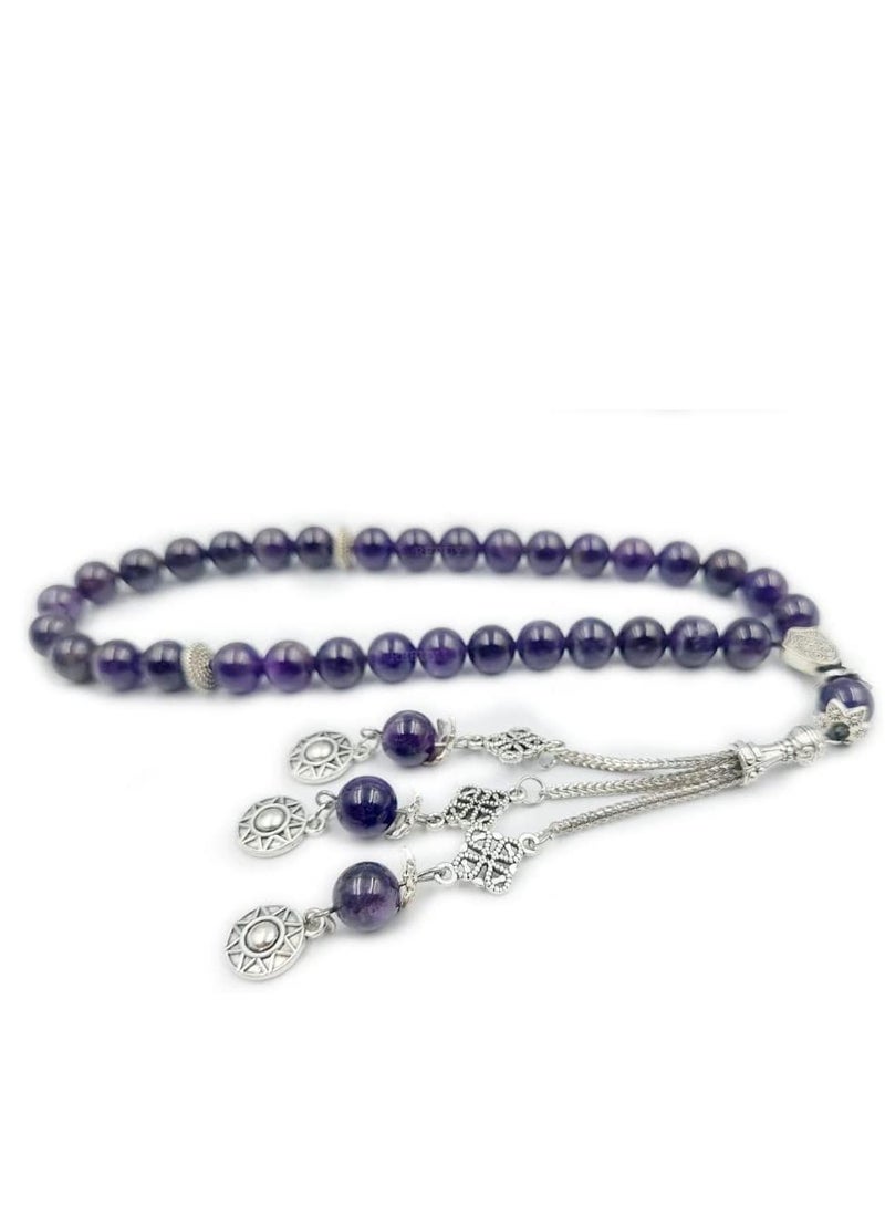 REBUY REBUY Islamic Tasbih Natural Amethyst Stone Misbaha Rosary Tasbeeh  - Image 1