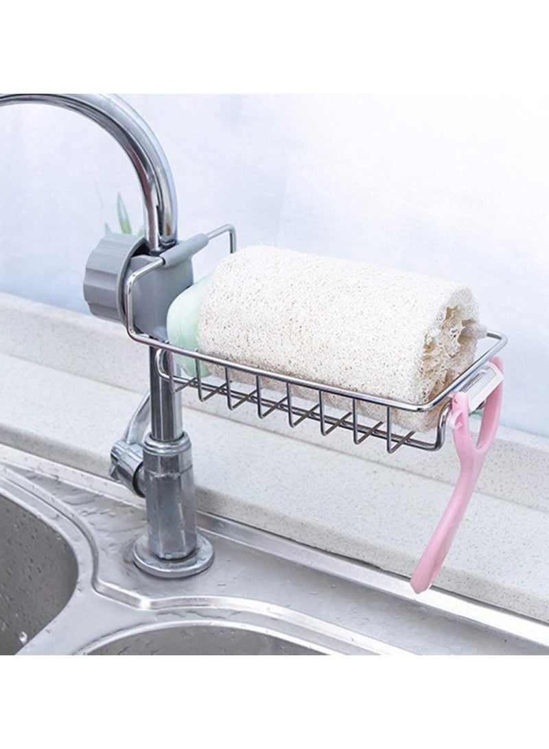 SKY-TOUCH Sink Caddy Sponge Holder, Single Layer Stainless Steel Faucet Storage Rack, Kitchen Organizer for Dishcloth and Cleaning Brush Holder, Shower Caddy Soap Organizer for Bathroom or Kitchen - Image 2