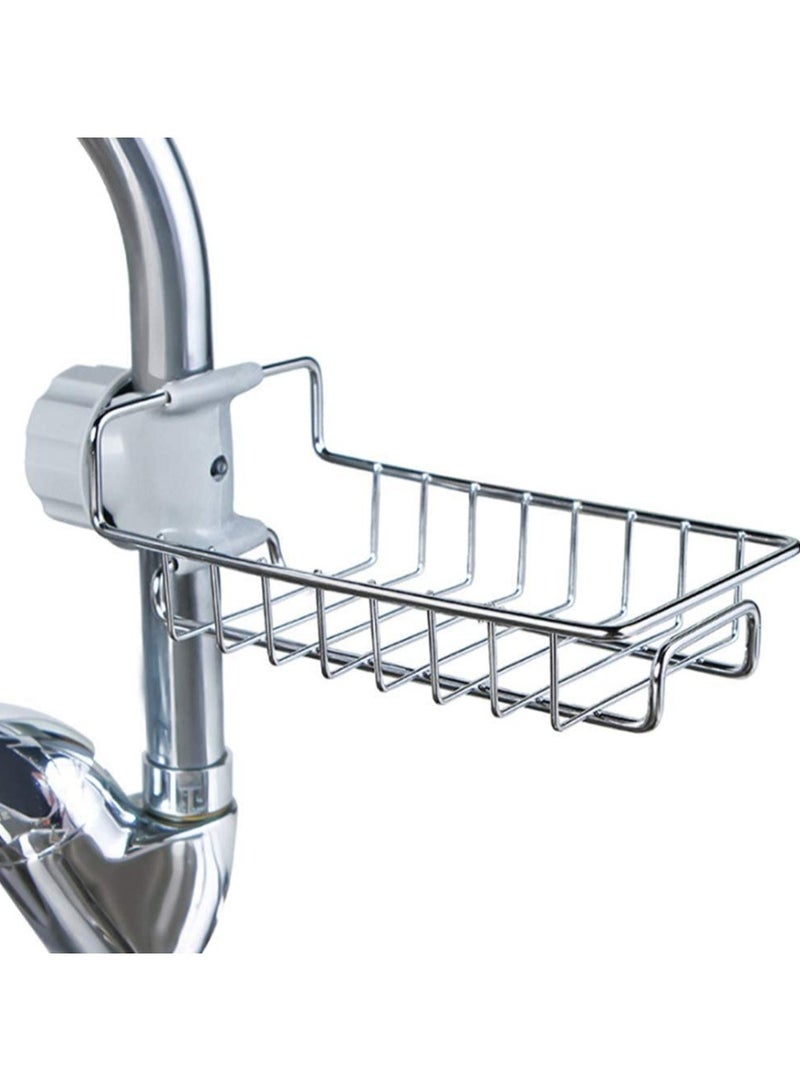 SKY-TOUCH Sink Caddy Sponge Holder, Single Layer Stainless Steel Faucet Storage Rack, Kitchen Organizer for Dishcloth and Cleaning Brush Holder, Shower Caddy Soap Organizer for Bathroom or Kitchen - Image 1