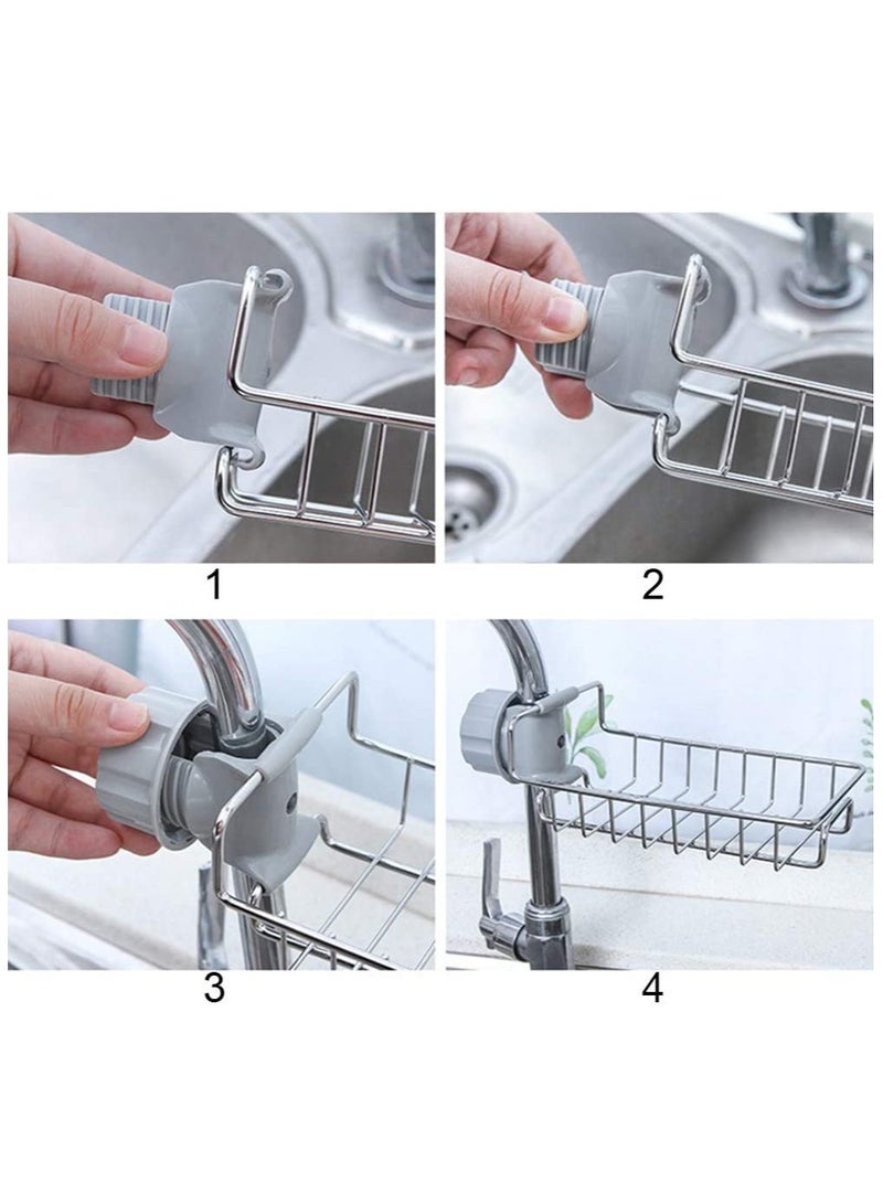 SKY-TOUCH Sink Caddy Sponge Holder, Single Layer Stainless Steel Faucet Storage Rack, Kitchen Organizer for Dishcloth and Cleaning Brush Holder, Shower Caddy Soap Organizer for Bathroom or Kitchen - Image 5