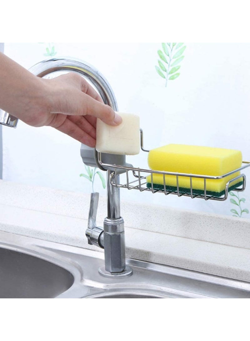 SKY-TOUCH Sink Caddy Sponge Holder, Single Layer Stainless Steel Faucet Storage Rack, Kitchen Organizer for Dishcloth and Cleaning Brush Holder, Shower Caddy Soap Organizer for Bathroom or Kitchen - Image 3