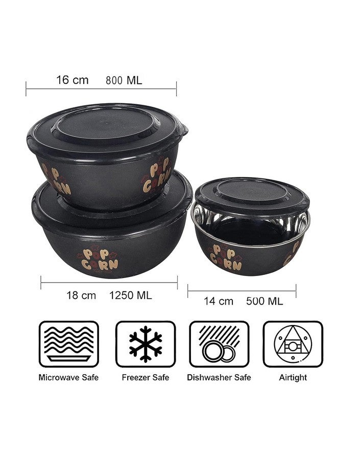 Zaib Stainless Steel Micrwoave Safe Containers with Lid for Kitchen Food Stroage | Euro Mixing Bowls 14cm, 16cm, 18cm (Classic Popcorn 3) - Image 3