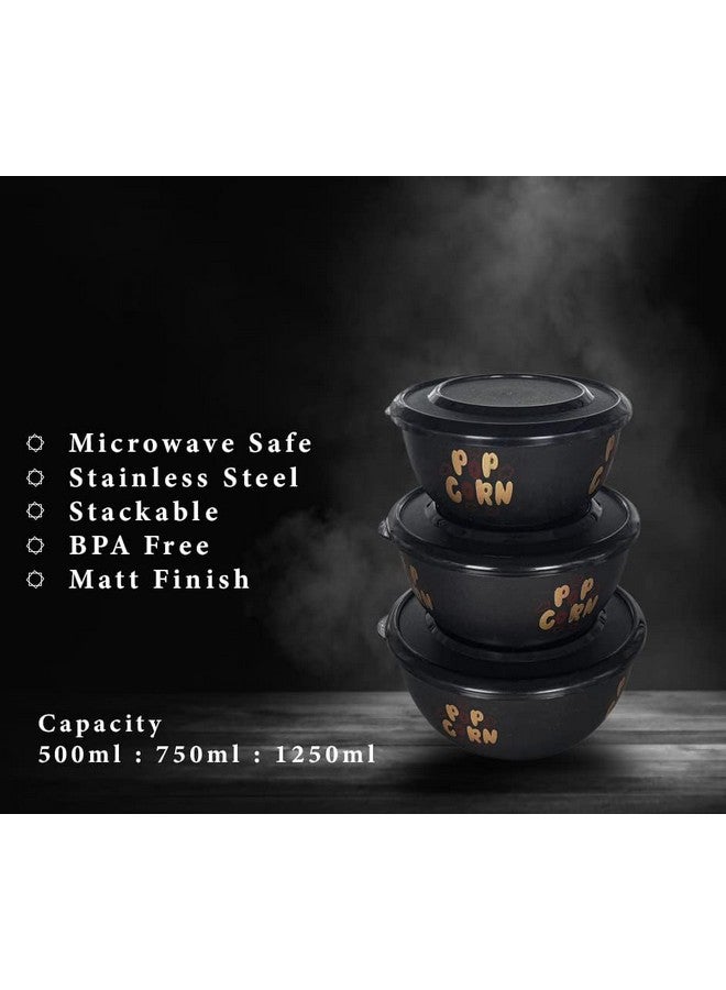 Zaib Stainless Steel Micrwoave Safe Containers with Lid for Kitchen Food Stroage | Euro Mixing Bowls 14cm, 16cm, 18cm (Classic Popcorn 3) - Image 5