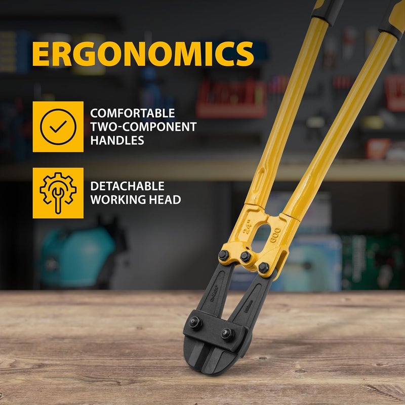 DENZEL 24-Inch Heavy-Duty Bolt Cutter – Cr-Mo Steel Wire Cutter with Ergonomic Handles, High-Leverage Cutting Tool - Image 4