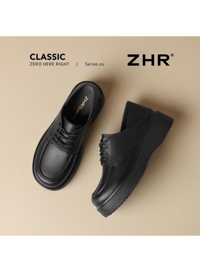 Zhr Zezu Women's Loafers Round Toe Soft Sole Lace-up Small Leather Shoes British Retro Two-wear Jk Flats Qe19 Black Size 35 - Image 4