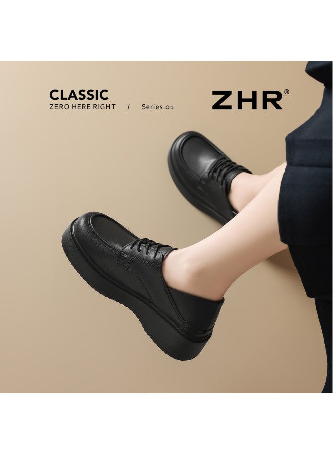 Zhr Zezu Women's Loafers Round Toe Soft Sole Lace-up Small Leather Shoes British Retro Two-wear Jk Flats Qe19 Black Size 35 - Image 3