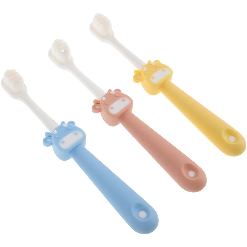 3pcs Soft Bristle Toothbrush Set For Boys Gentle On Gums Cartoon Deer Design Travel Friendly - Image 2