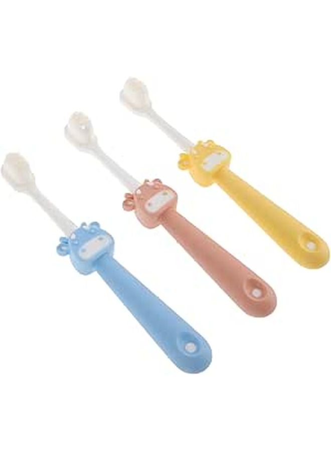 3pcs Soft Bristle Toothbrush Set For Boys Gentle On Gums Cartoon Deer Design Travel Friendly - Image 1