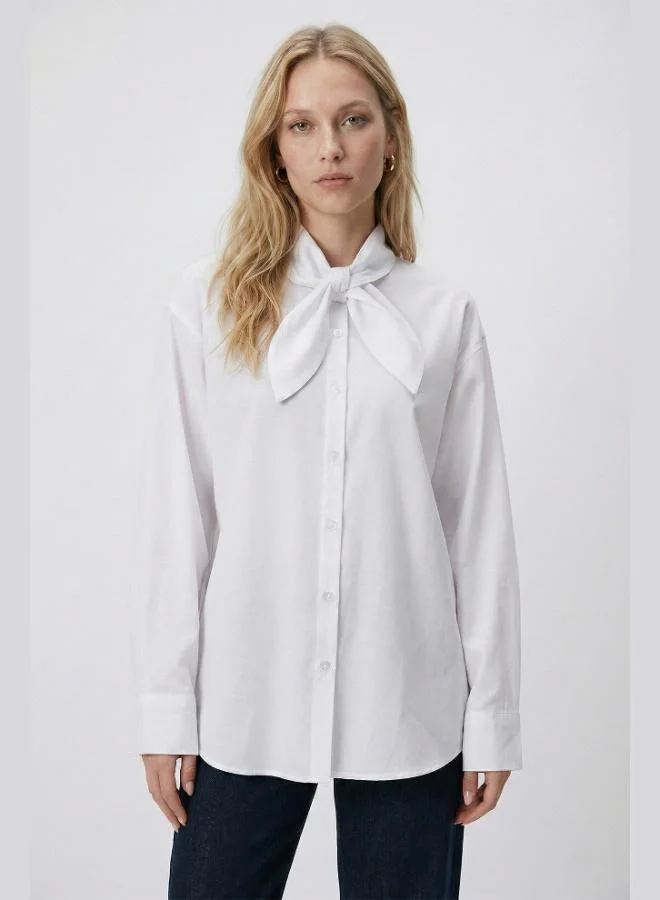 Lela Lela Cotton Relaxed Fit Bow Detail Collar Shirt Women'S Shırt 6925407
