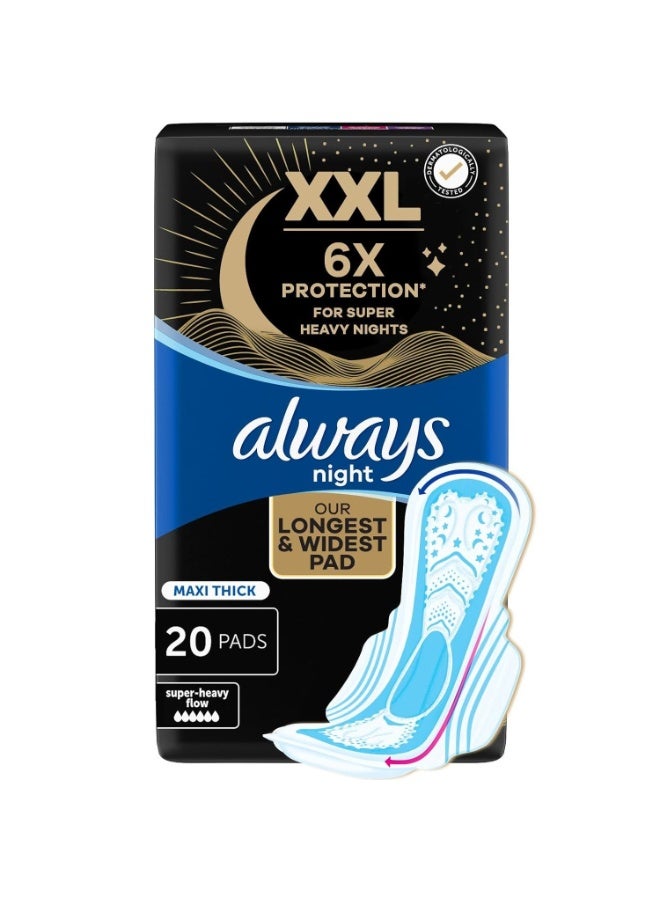 Always XXL, 6X protection for super heavy night, maxi thick, 20 pads