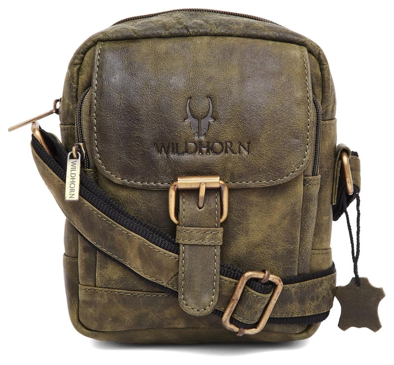 Wildhorn Genuine Leather Mini Sling Bag for Men | Compact, Durable & Stylish | Buckle Closure | Front Zip Pocket | 1-Year Warranty - Image 2