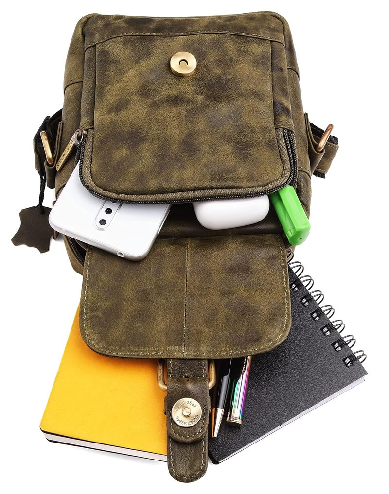 Wildhorn Genuine Leather Mini Sling Bag for Men | Compact, Durable & Stylish | Buckle Closure | Front Zip Pocket | 1-Year Warranty - Image 4