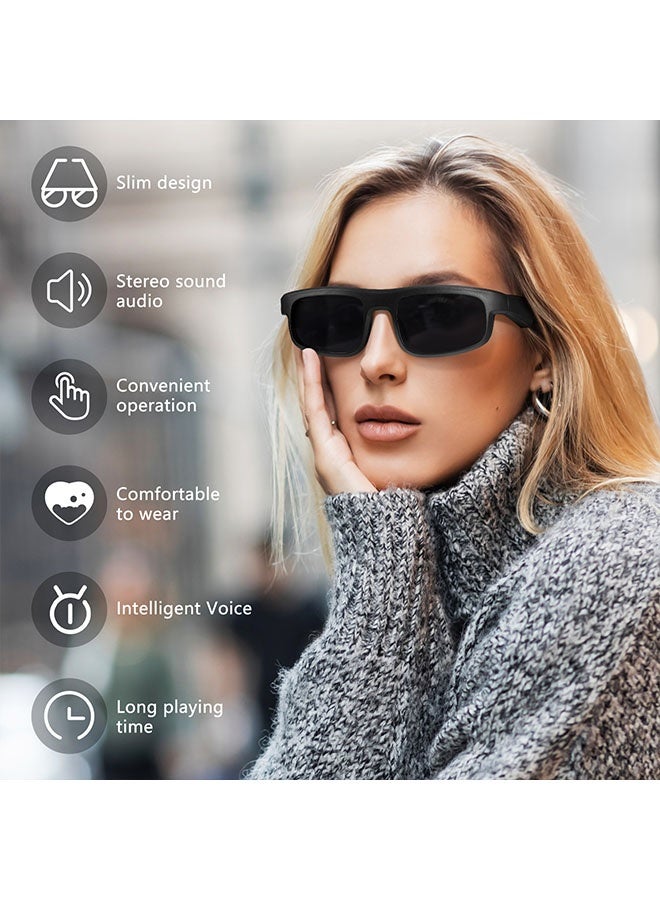 مستقطبة بلوتوث نظارات شمسية ذكية, نظارات ذكية مع ميكروفون مدمج, مكبر الصوت, حماية الأشعة فوق البنفسجية ومساعد الصوت, في الهواء الطلق سماعات الرأس اللاسلكية الصوت زجاج الشمس للرجال والنساء, أسود - Image 4