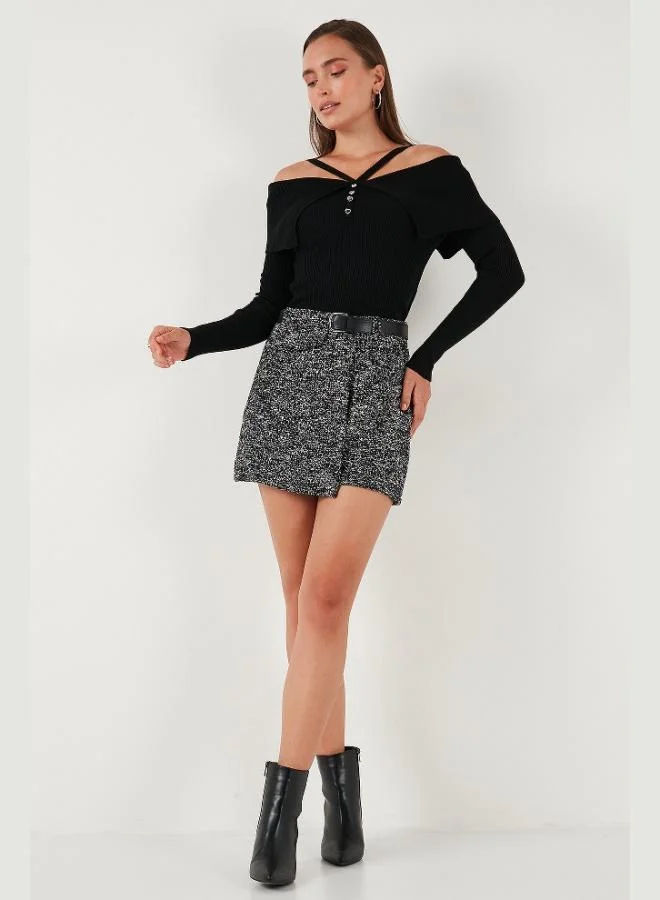 Lela Lela Cotton Fleece Relaxed Fit Mini Length Belted Shorts Skirt Women's SHORTS SKIRT 611SR0083