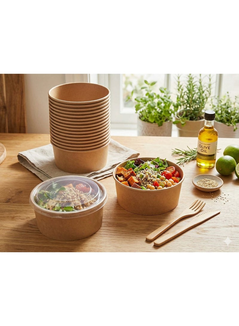 ايكواي ecoway Compostable Heavy Duty Made Of Paper - [38 Ounce - 1100 Ml, Pack Of 25] Disposable Bowls Eco-Friendly Biodegradable Perfect For Salad, Soup, Dessert, Hot or Cold Use, Brown - Image 5