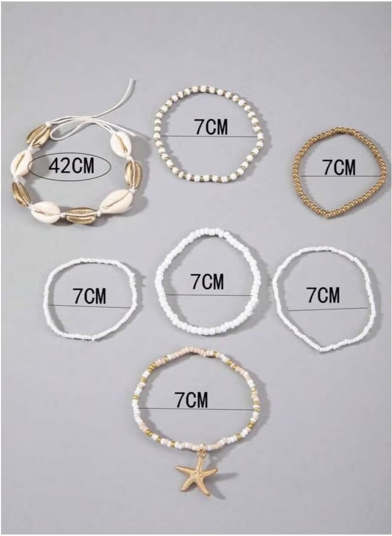 JOGAMS 7Pcs Gold Ray Star Crystal Braided Nautical Ankle Bracelets Best Dating Gift for Women - Image 4