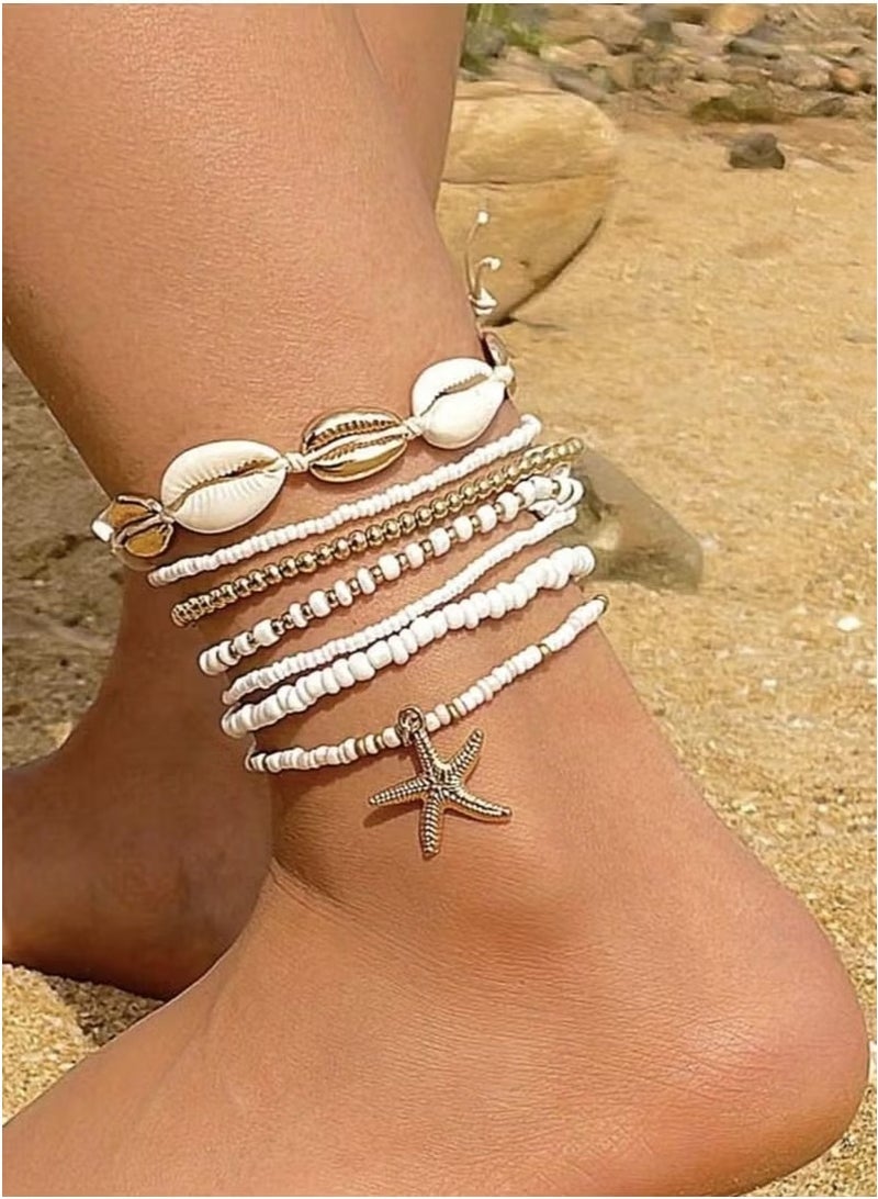 JOGAMS 7Pcs Gold Ray Star Crystal Braided Nautical Ankle Bracelets Best Dating Gift for Women - Image 5