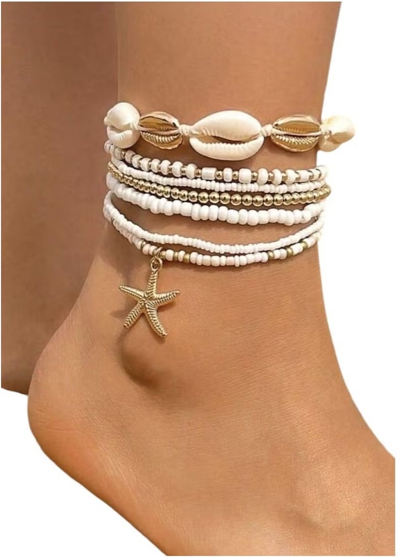 JOGAMS 7Pcs Gold Ray Star Crystal Braided Nautical Ankle Bracelets Best Dating Gift for Women - Image 1