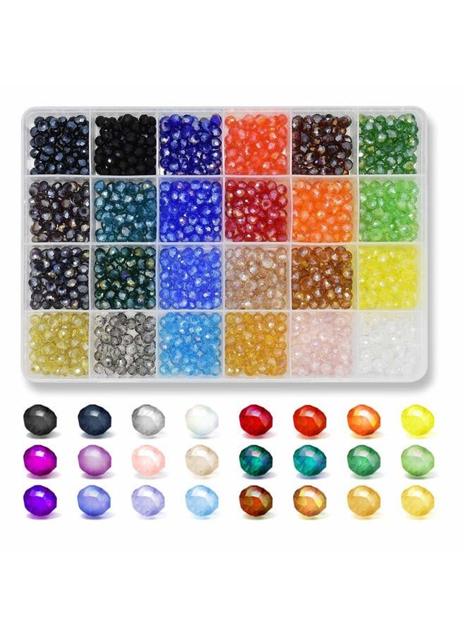 Renashed 1200Pcs 6mm Briolette Crystal Glass Faceted AB Beads Glass Beads Spacer Beads Faceted for Jewelry Making Bracelets Necklaces with Container Box Beads 24 Colors - Image 1