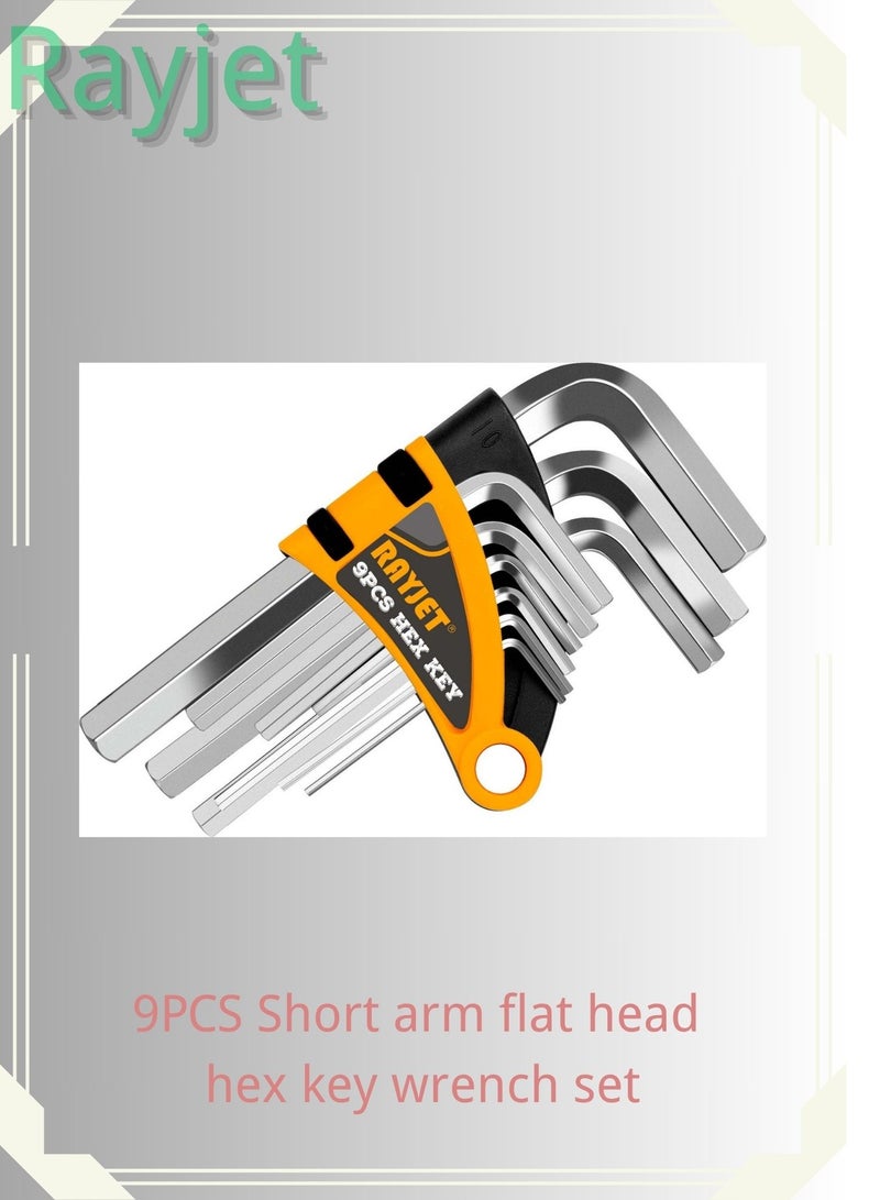 RAYJET 9PCS Short Arm Flat Head Hex Key Wrench Set – Hardened Steel L-Shaped Allen Tools  - Image 1