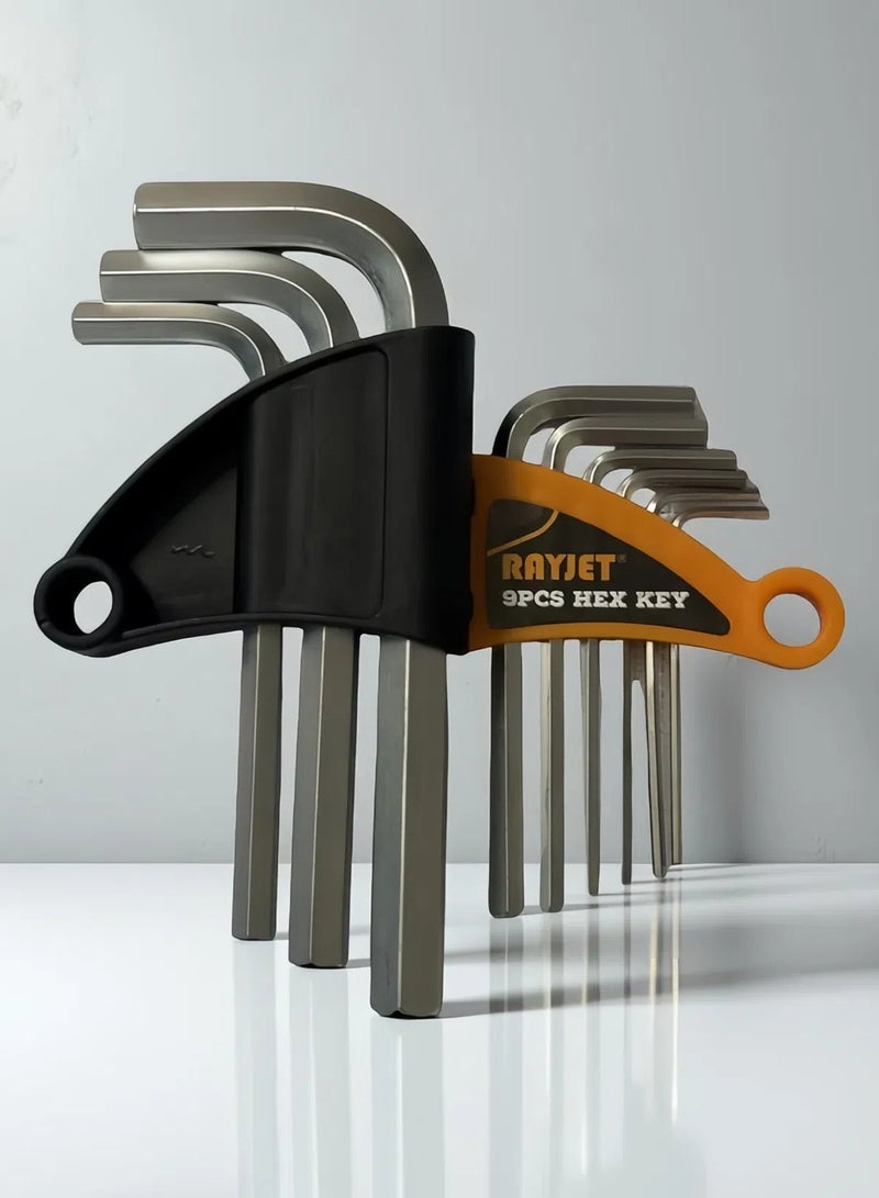 RAYJET 9PCS Short Arm Flat Head Hex Key Wrench Set – Hardened Steel L-Shaped Allen Tools  - Image 4