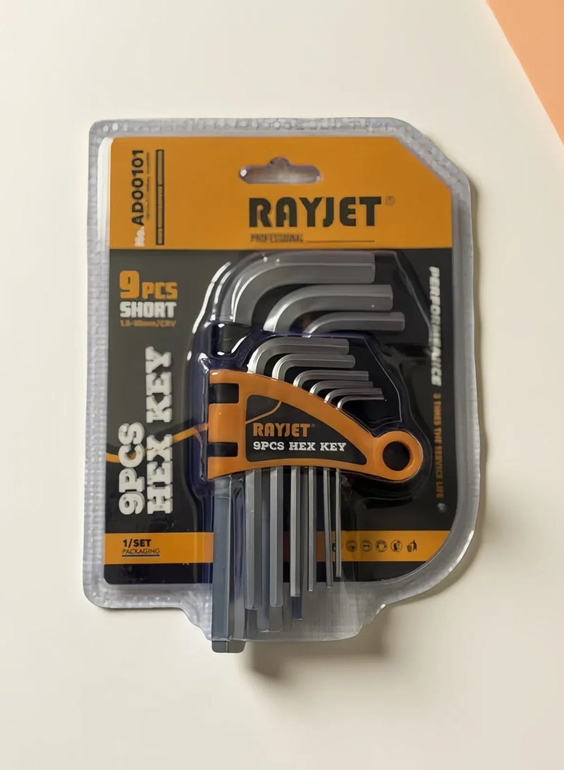 RAYJET 9PCS Short Arm Flat Head Hex Key Wrench Set – Hardened Steel L-Shaped Allen Tools  - Image 5