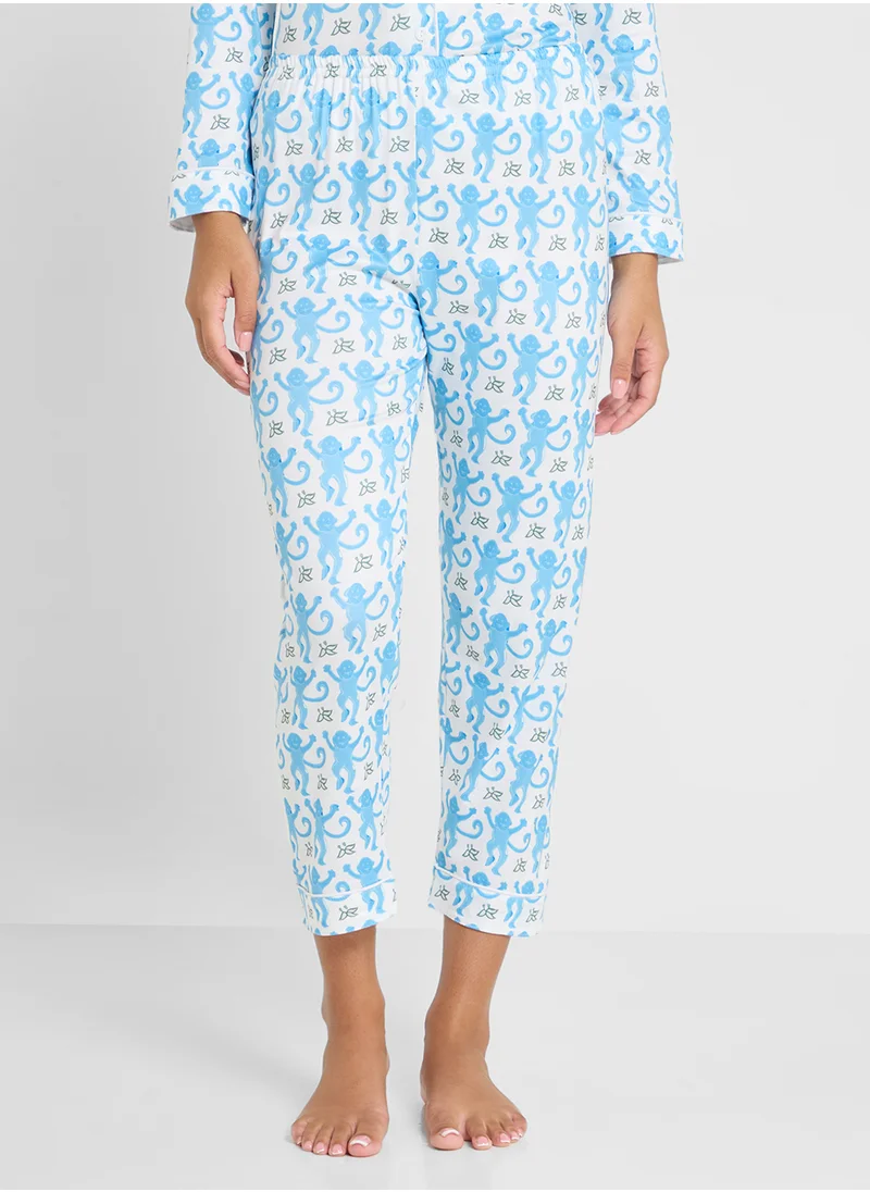 جينجر Floral Printed Button Down Pyjama Set